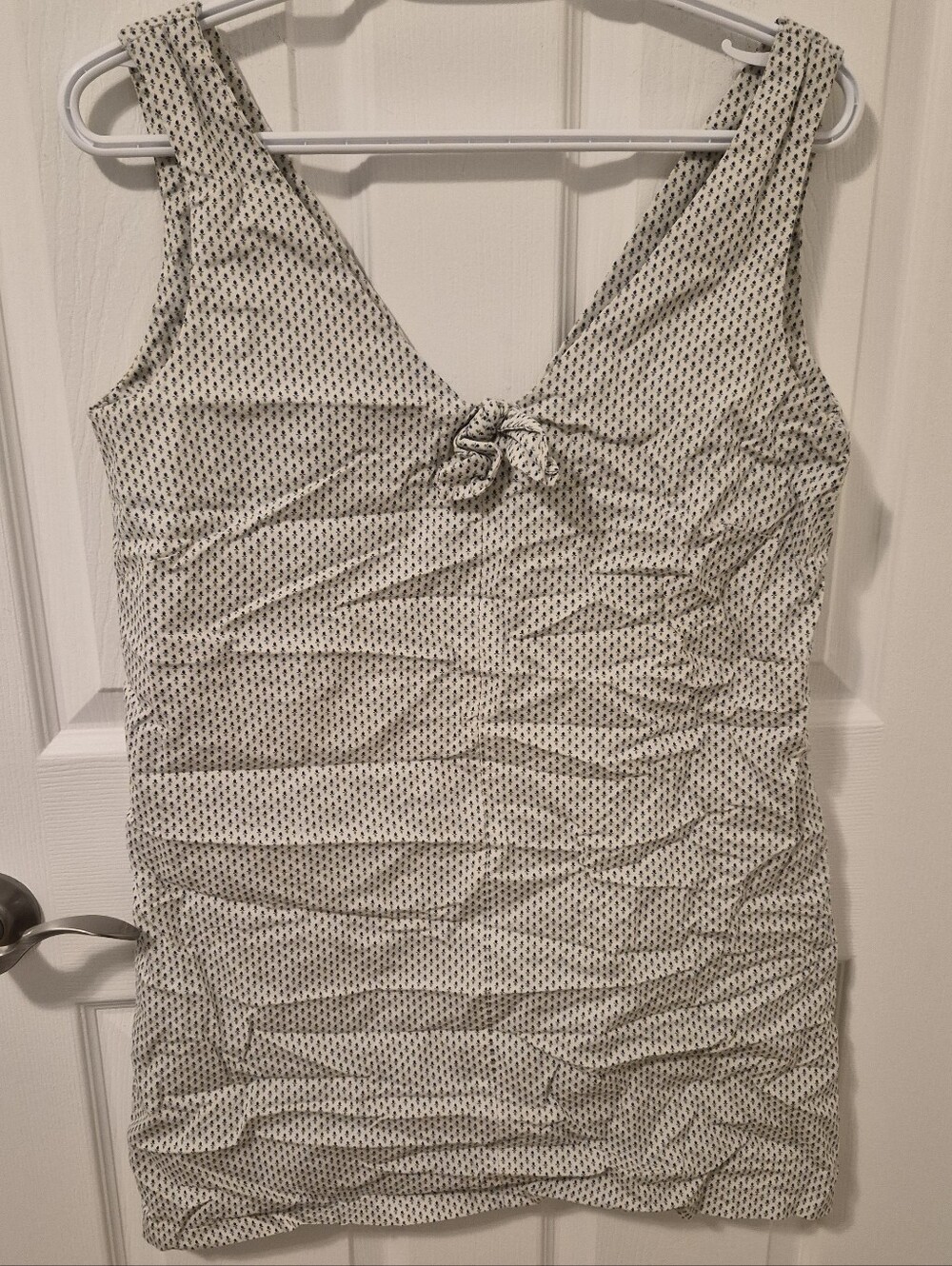Knot-Front V-Neck Camisole Tank Top - Black Dot on White